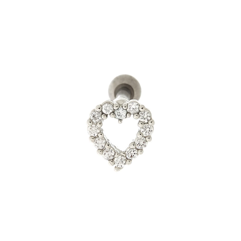 Boucle de cartilage avec cœur en strass 1,2 cm couleurs argentée et titanée,
