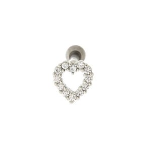 Silver Titanium 14G Embellished Heart Cartilage Earring,