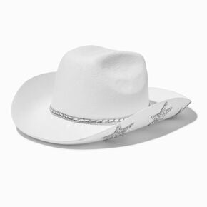 Chapeau de cowboy blanc &eacute;toiles couleur argent&eacute;e,