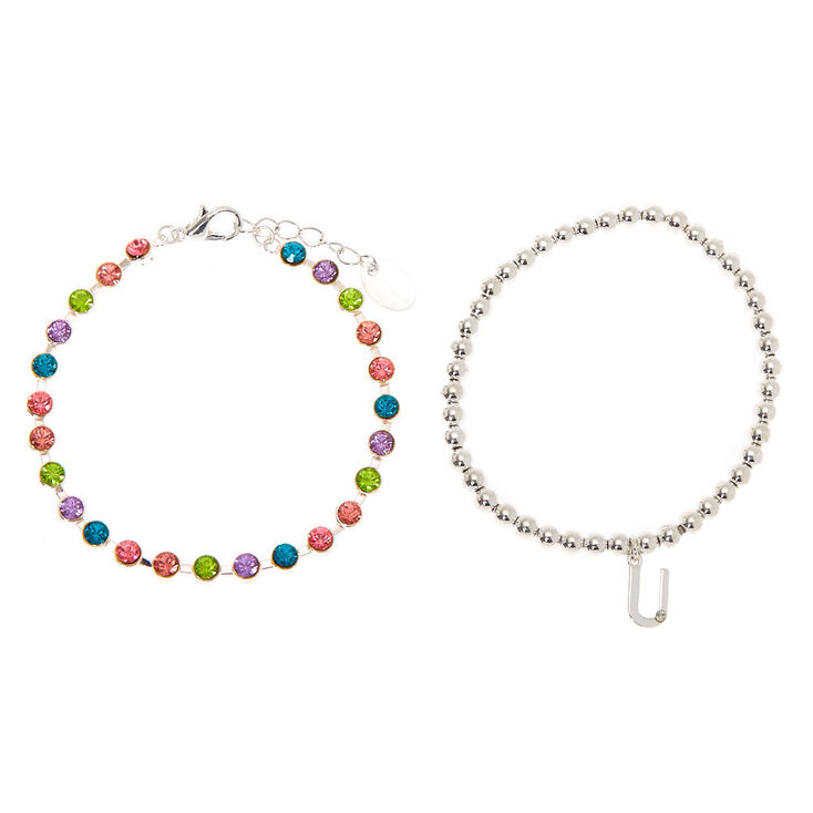Silver Rainbow Initial Jewellery Gift Set - U, 4 Pack,