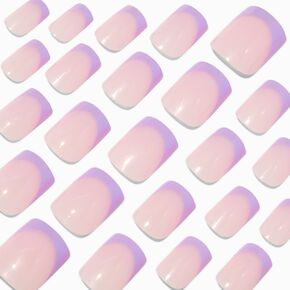 Holographic Purple French Tip Medium Square Vegan Faux Nail Set - 24 Pack,