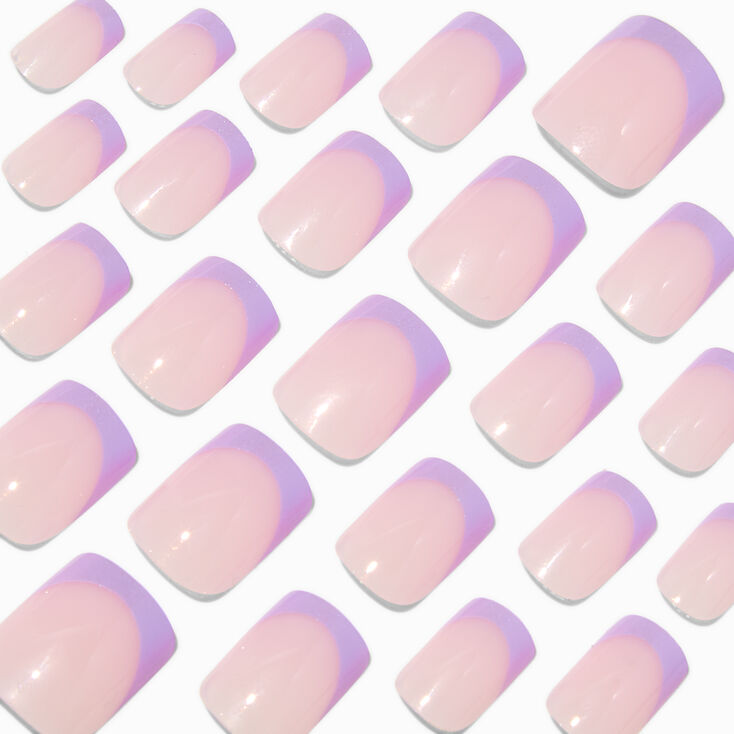 Holographic Purple French Tip Medium Square Vegan Faux Nail Set - 24 Pack,