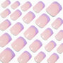 Holographic Purple French Tip Medium Square Vegan Faux Nail Set - 24 Pack,