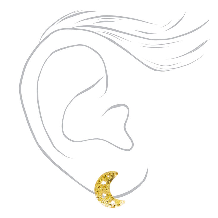 Gold Glitter Moon Stud Earrings,