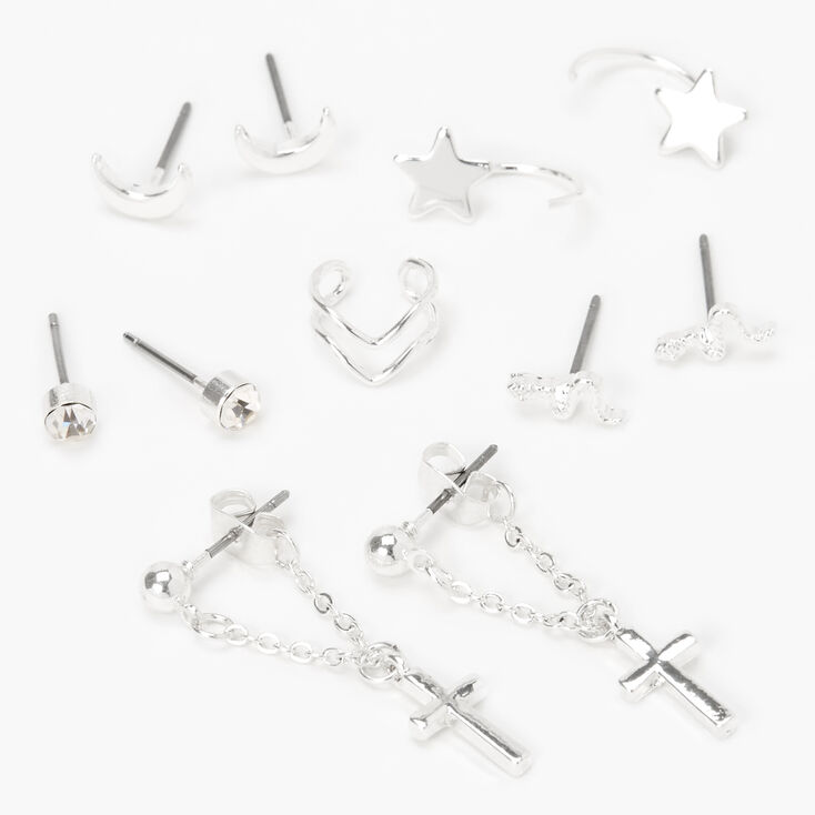 Claire's Clous d’oreilles et manchette mystiques couleur argentée - Lot de 6