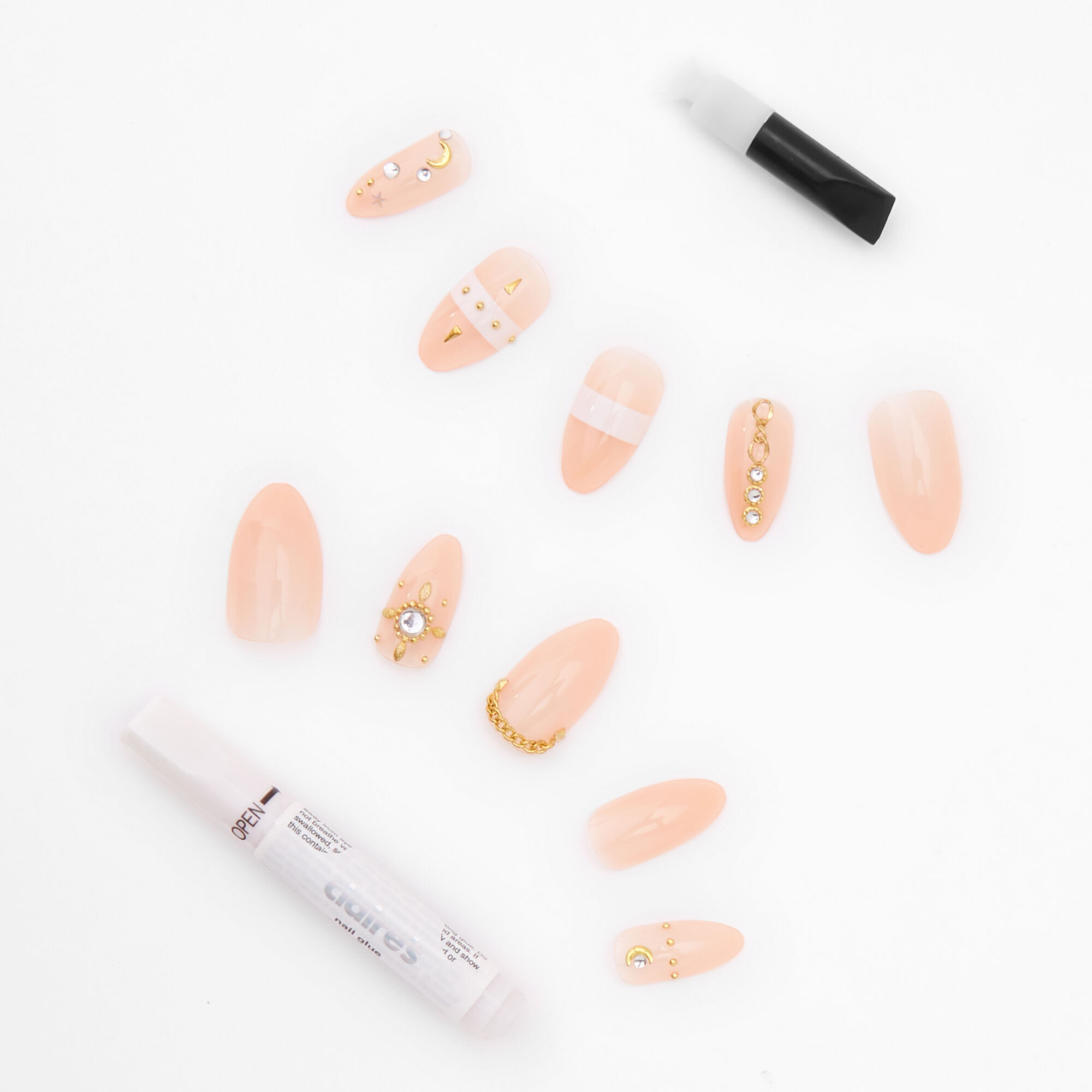 Blush Boho Stiletto Faux Nail Set - 24 Pack,