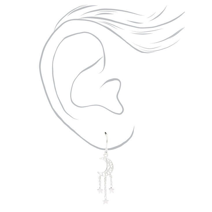 Sterling Silver Moon And Stars 2&quot; Drop Earrings,