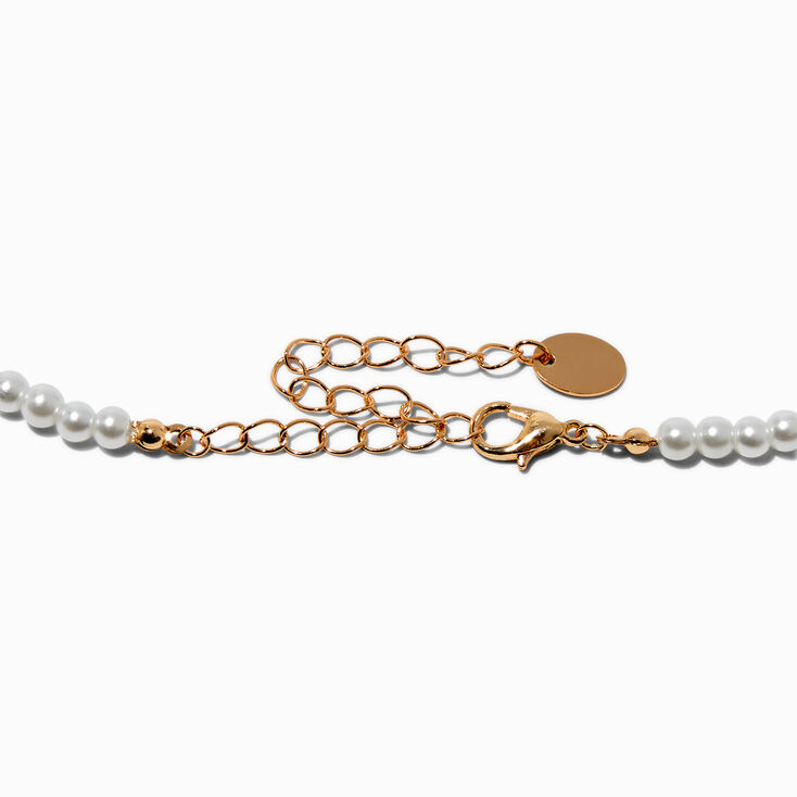 Gold-tone Cubic Zirconia Bow Pearl Choker Necklace ,