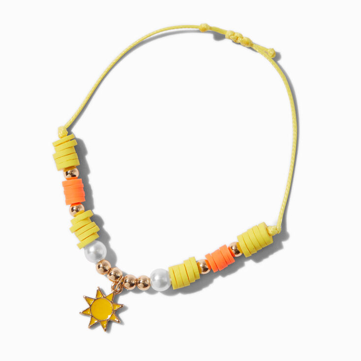Gold-tone Sun Yellow Beaded Adjustable Bracelet,