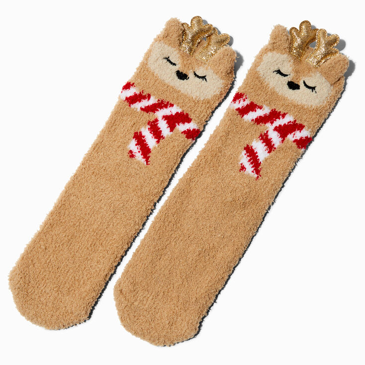 Holiday Reindeer Fuzzy Slipper Socks,