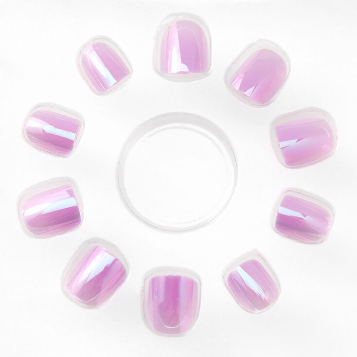 Holographic Square Press On Faux Nail Set - Purple, 24 Pack,