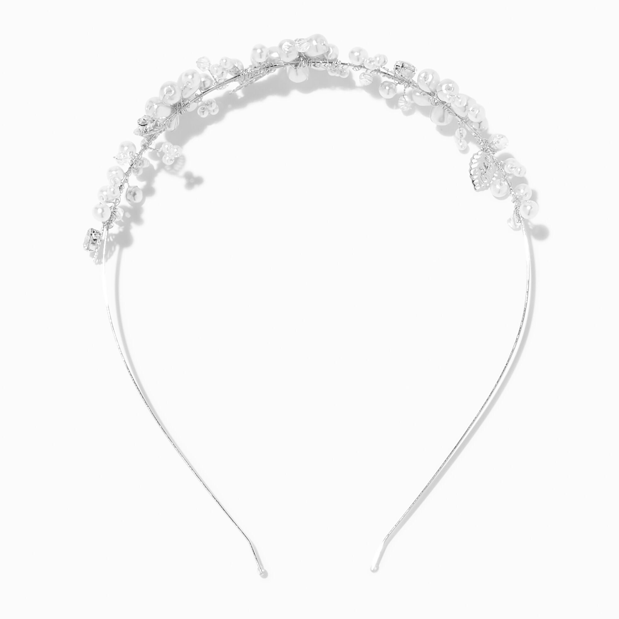 View Claires Crystal Pearl Flower Headband Silver information