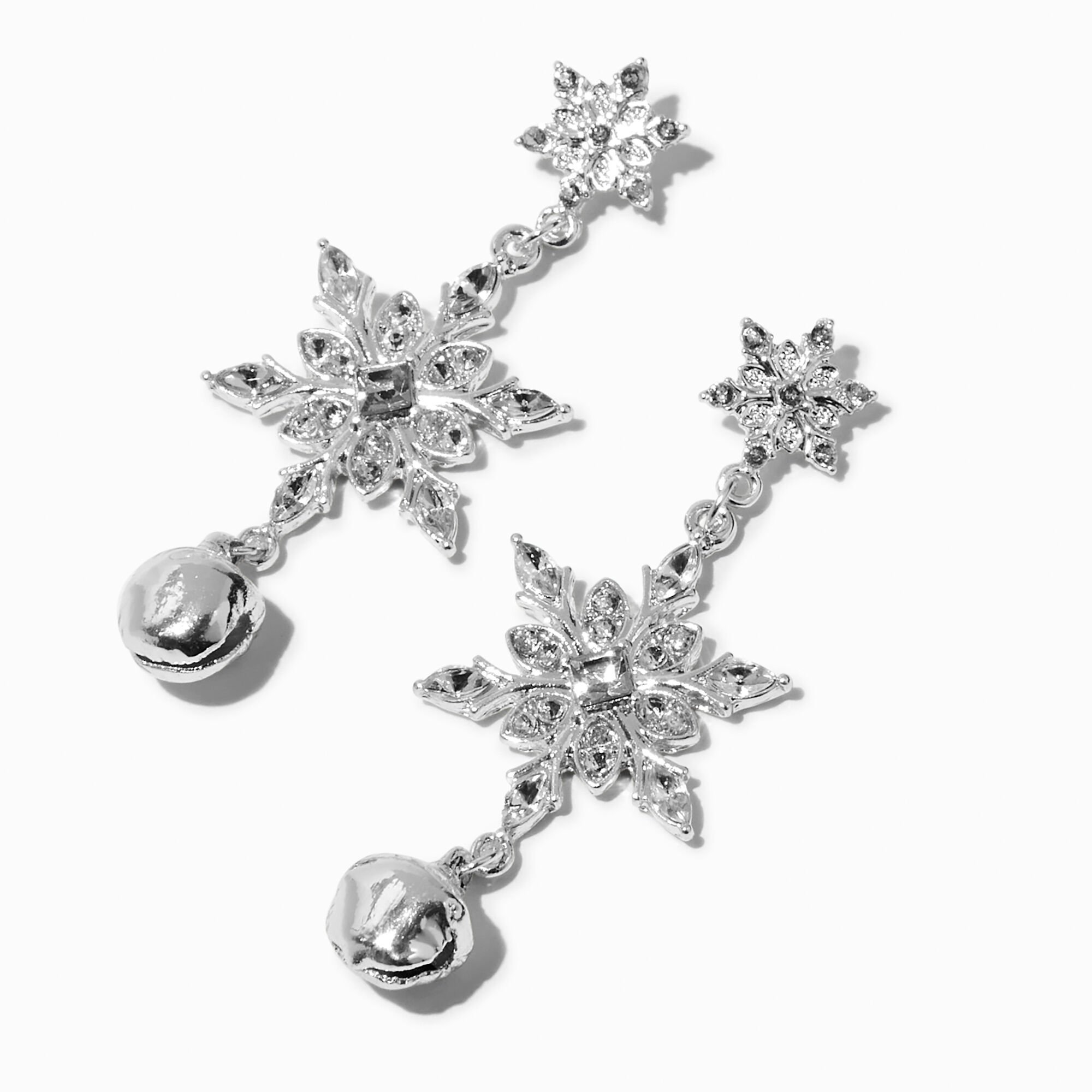 View Claires Holiday Bells Snowflakes Tone 2 Drop Earrings Silver information