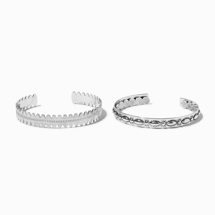 Bracelets manchettes textur&eacute;s western couleur argent&eacute;e - Lot de 3,
