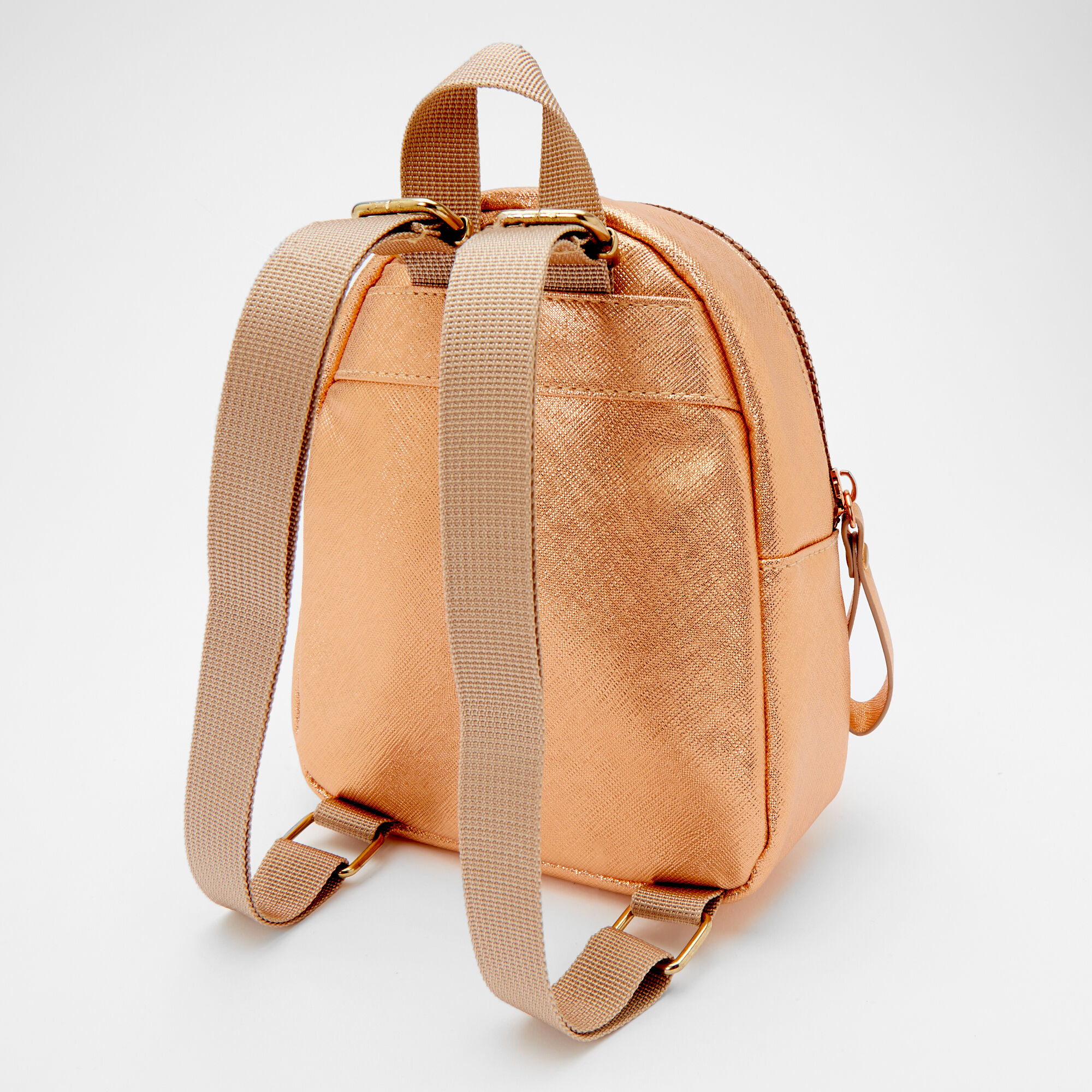 Claire s Club Metallic Heart Mini Backpack Rose Gold