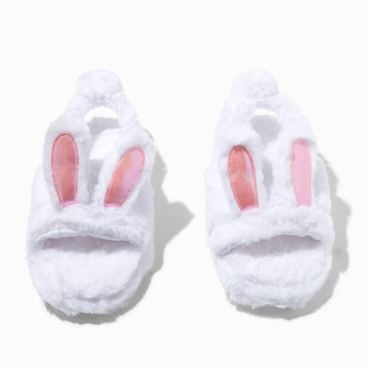White Bunny Plush Adult Youth Slippers - L/XL,