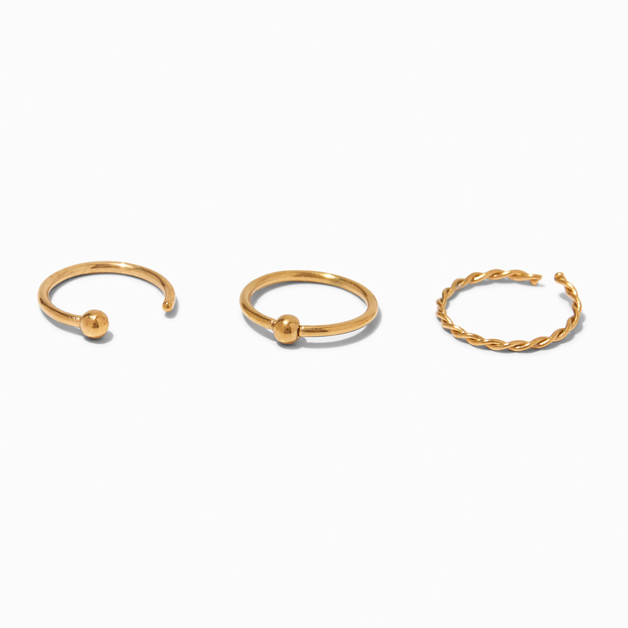 Gold 20G Open Twist Ball Nose Rings 3 Pack Claire s US