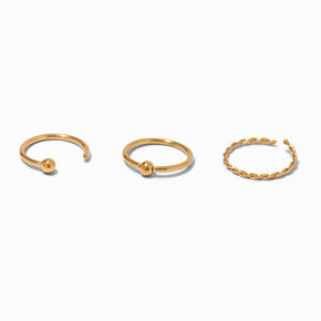20G Gold-tone Stainless Steel Mixed Nose Rings - 3 Pack,
