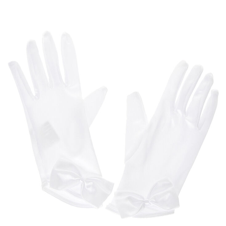 White Satin Gloves with Bow | Claire's