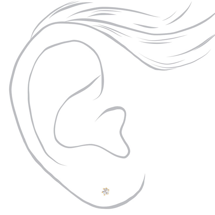 18k Gold Plated Cubic Zirconia Round Stud Earrings - 2MM,