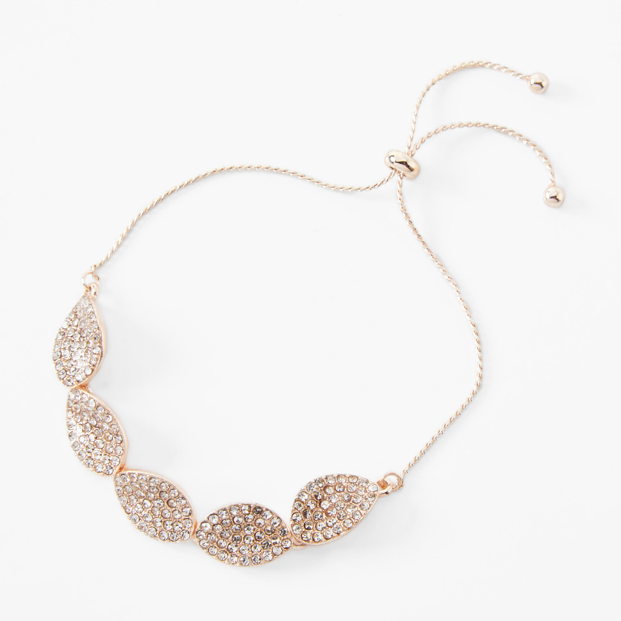 Rose Gold Pave Crystal Leaf Bolo Bracelet,