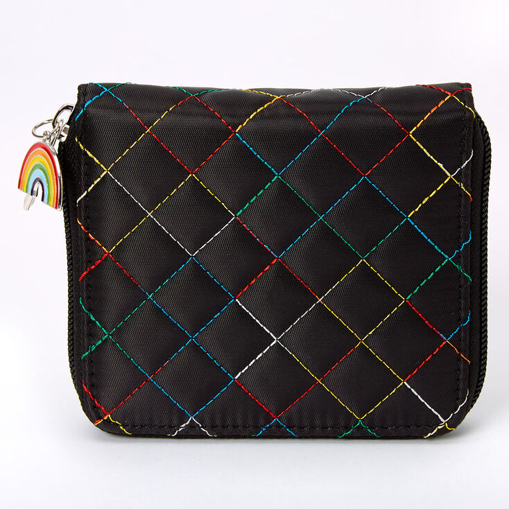 Rainbow Stitched Quilted Mini Zip Wallet - Black,