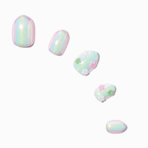 3D Daisy Charm Iridescent Stiletto Press On Faux Nail Set - 24 Pack,