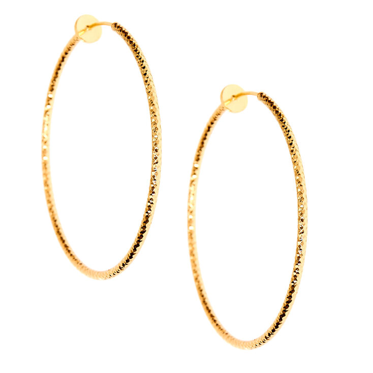 Gold 50MM Textured Clip On Hoop Earrings,