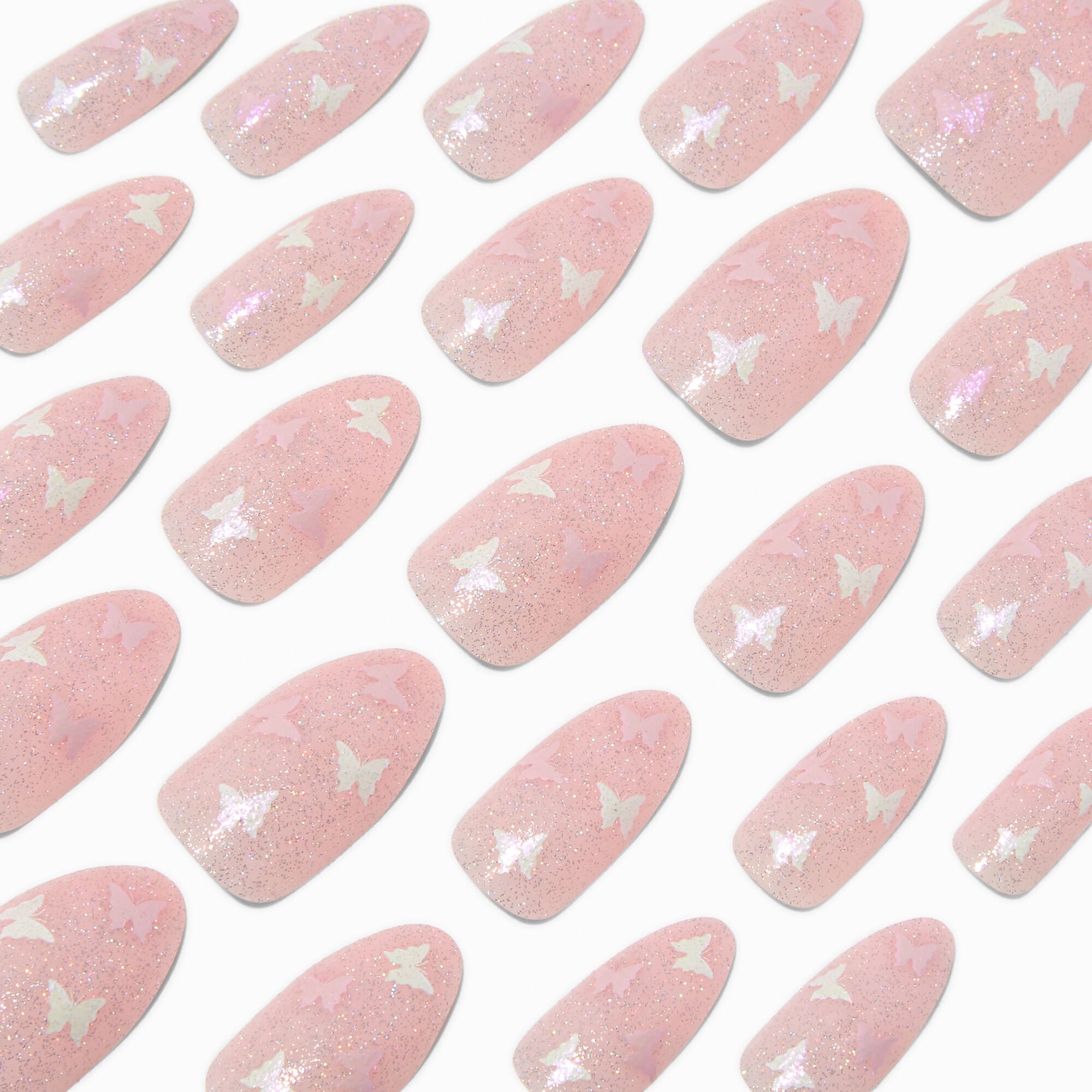 Glitter Butterfly Stiletto Vegan Faux Nail Set - 24 Pack,