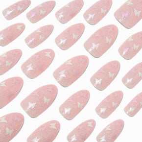 Glitter Butterfly Stiletto Vegan Faux Nail Set - 24 Pack,