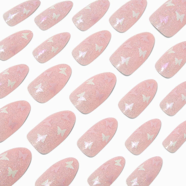 Glitter Butterfly Stiletto Vegan Faux Nail Set - 24 Pack,