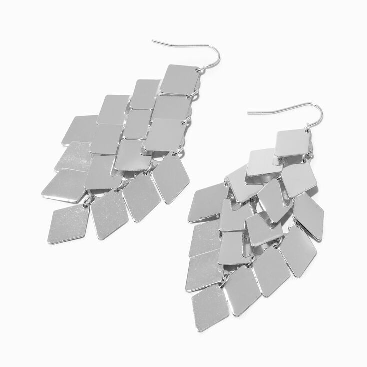 Silver 3&quot; Diamond Chandelier Drop Earrings,