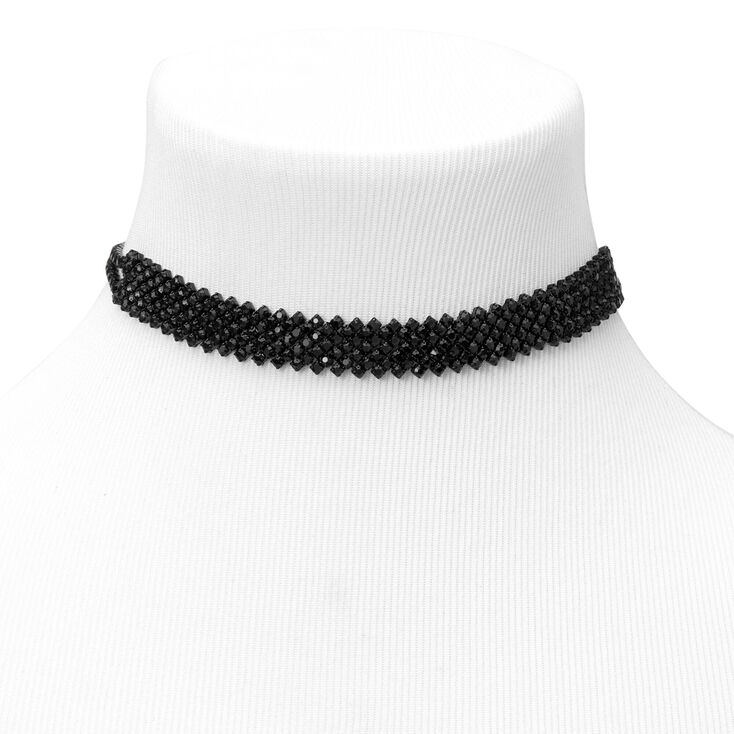 Black Rhinestone Zig Zag Statement Choker Necklace,