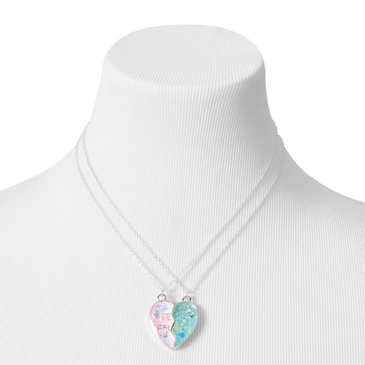 Best Friends Pink &amp; Blue UV Color-Changing Split Heart Pendant Necklaces - 2 Pack,