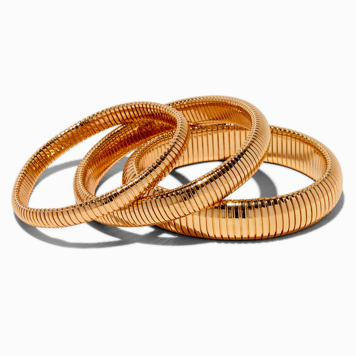 Gold-tone Ribbed Stackable Bangle Bracelets - 3 Pack,