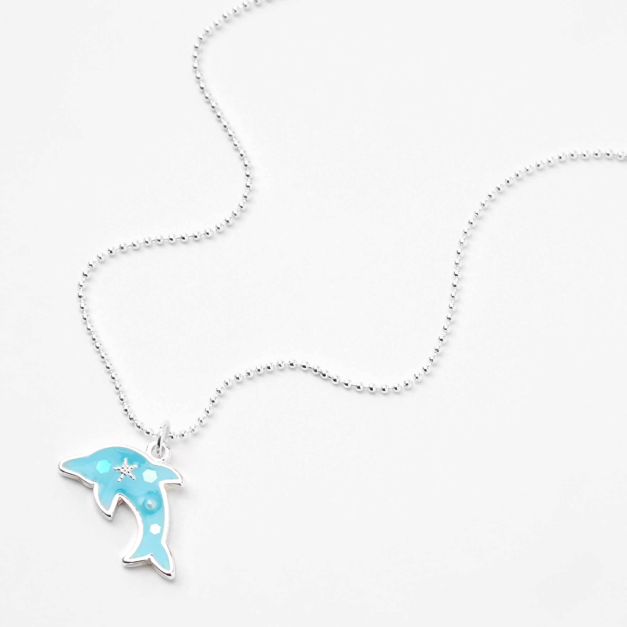 Silver Glow In The Dark Dolphin Pendant Necklace,