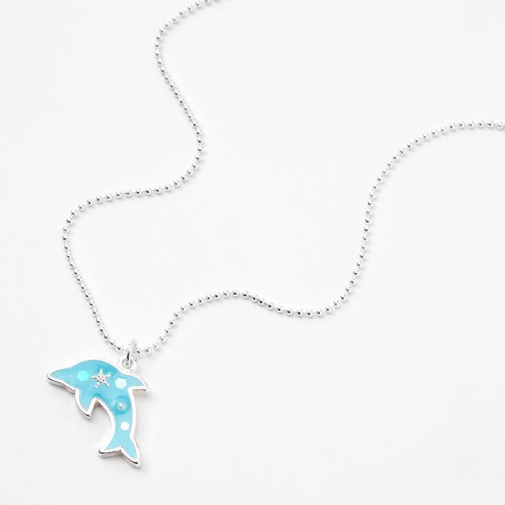 Silver Glow In The Dark Dolphin Pendant Necklace,