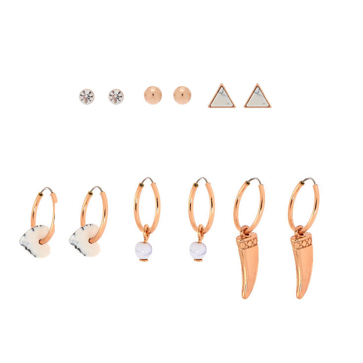 Rose Gold Marble Mixed Earrings - 6 Pack,