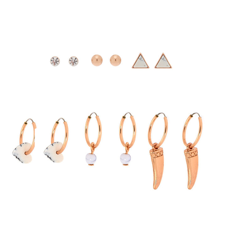 Claire's Lot de 6 paires de boucles d'oreille diverses couleur doré rose et couleur marbré