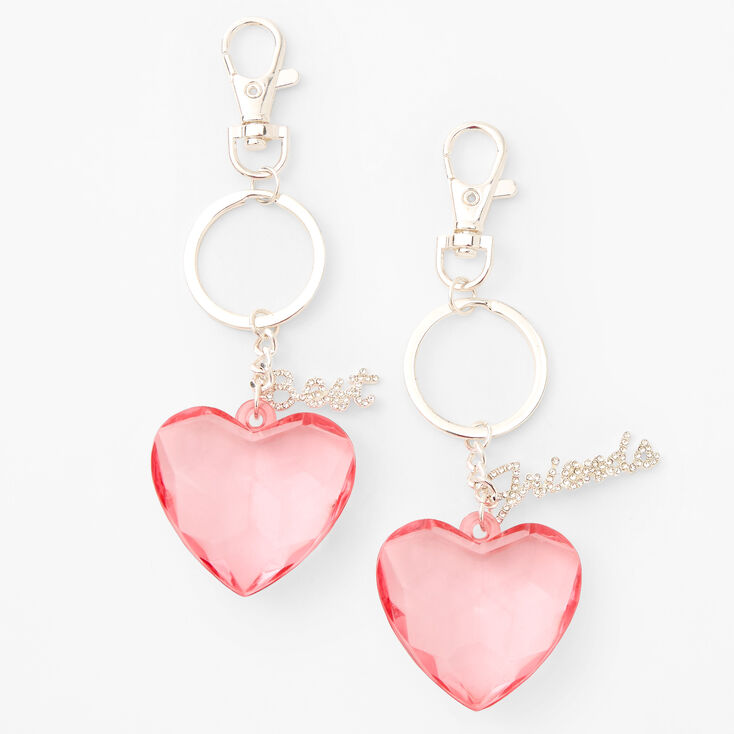 Best Friends Matching Pink Heart Keychains,