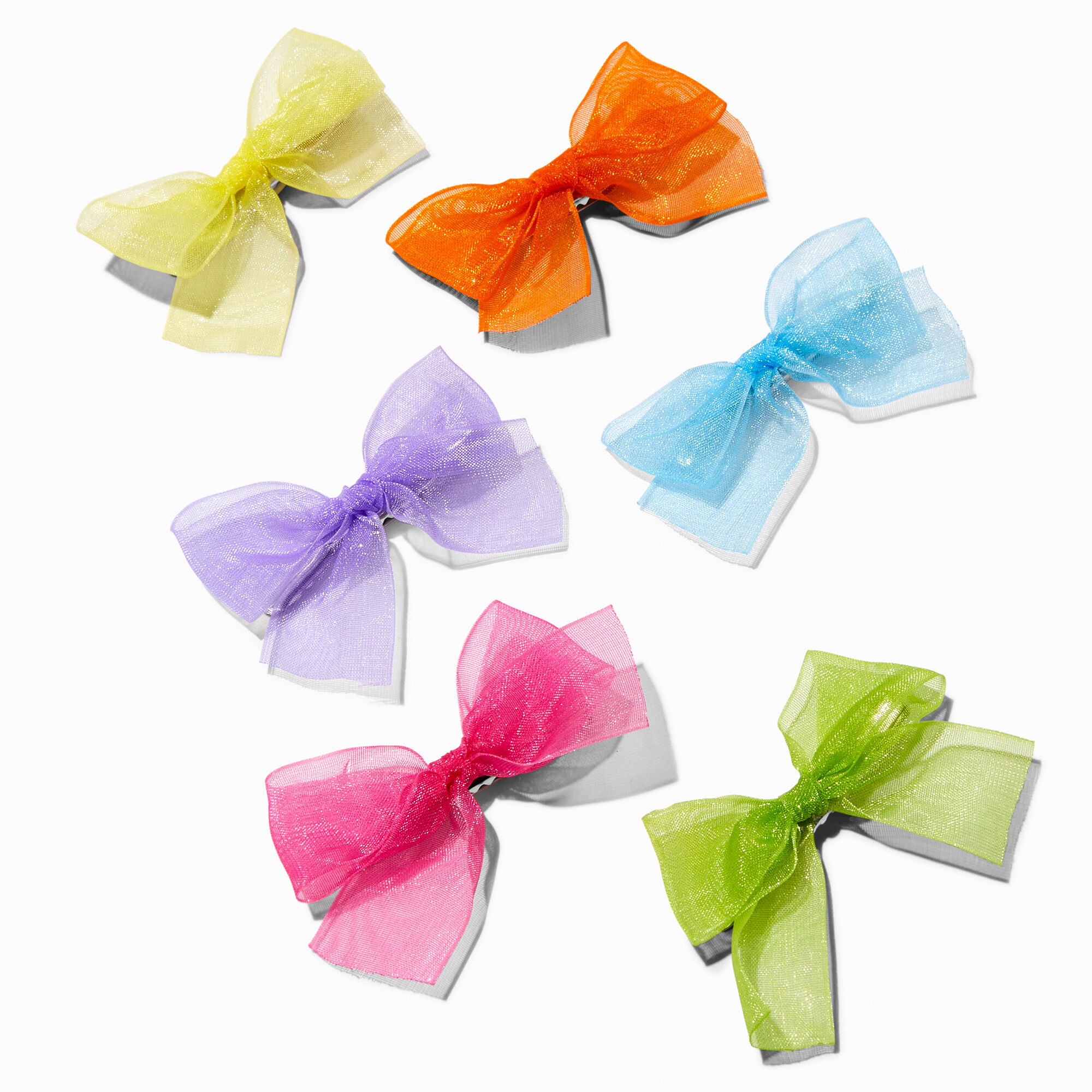 View Claires Bright Sheer Bow Hair Clips 6 Pack Green information