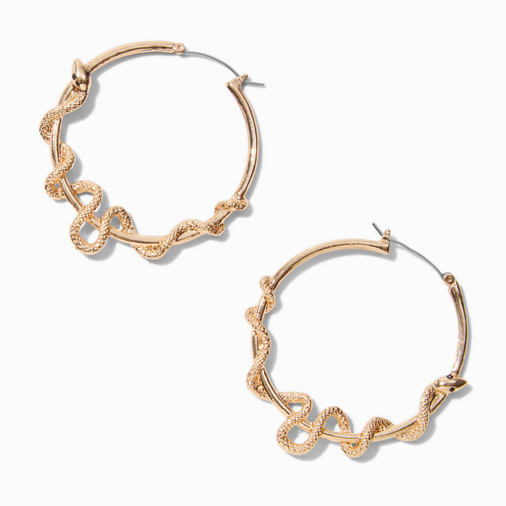 Gold-tone Snake Large Hoop Earrings,