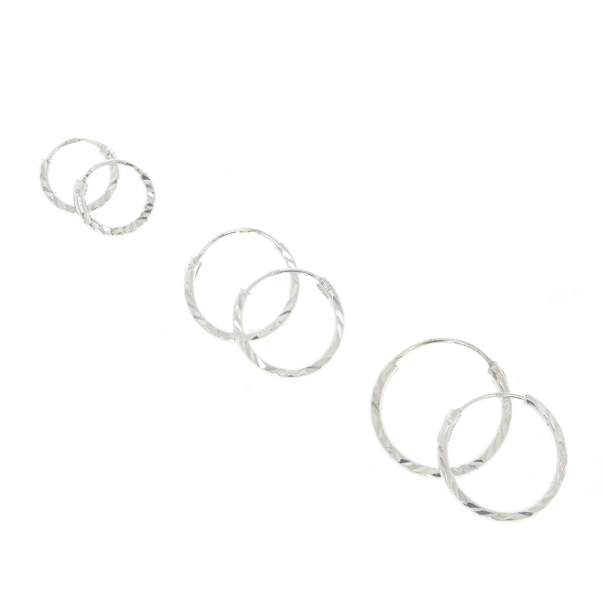 View Claires Graduated Laser Cut Hoop Earrings 3 Pack Silver information