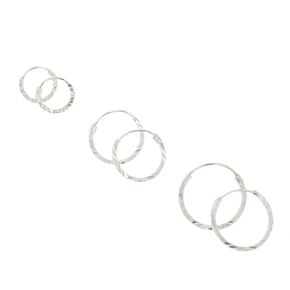 Sterling Silver Graduated Laser Cut Hoop Earrings - 3 Pack,