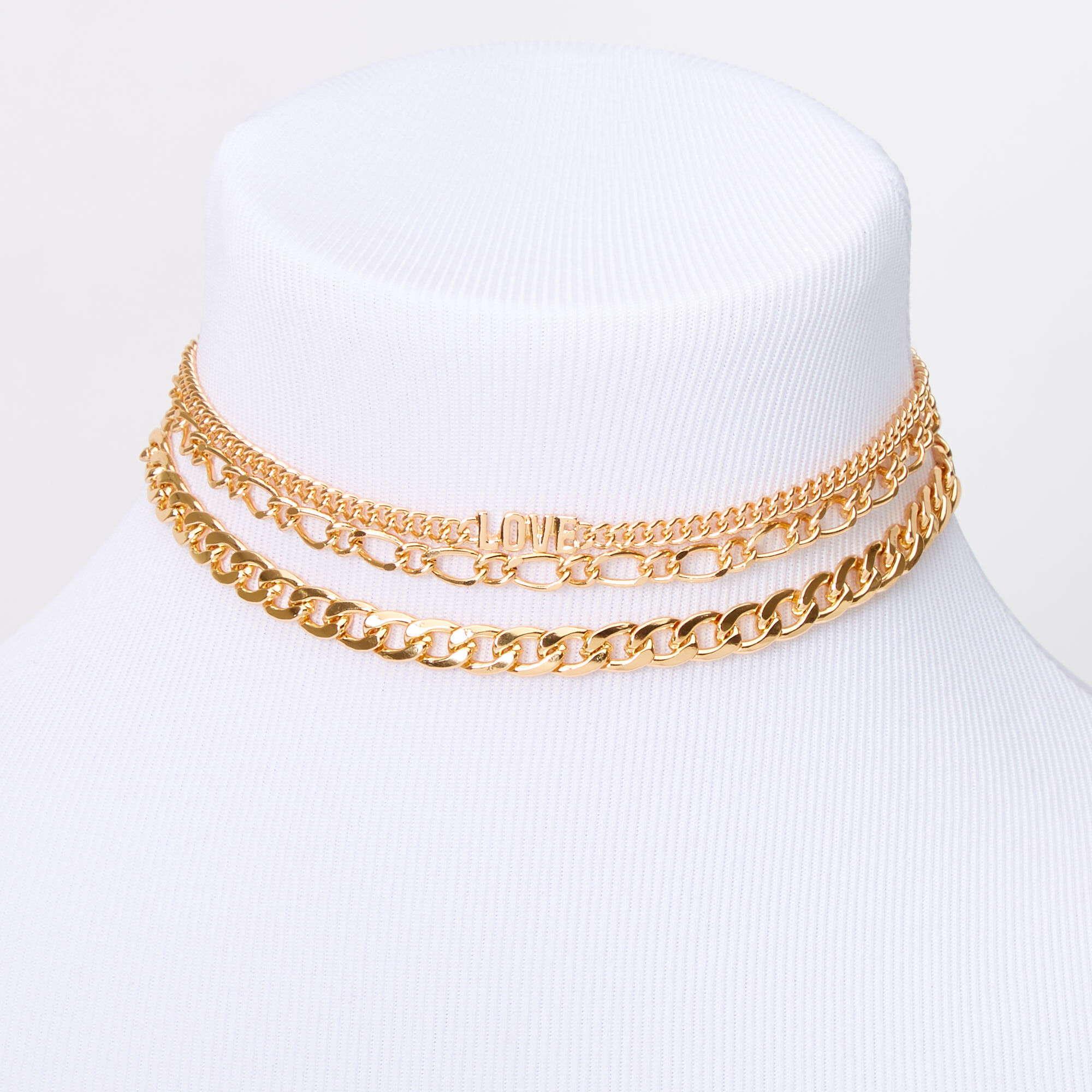 Gold Love Chain Choker Necklaces 3 Pack