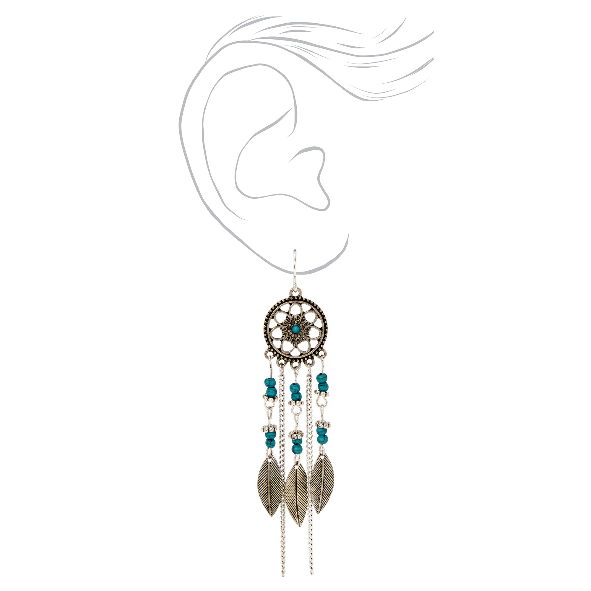 Amazon.com: Turquoise Dreamcatcher Dream Catcher Earrings Feathers Bead:  Clothing, Shoes & Jewelry