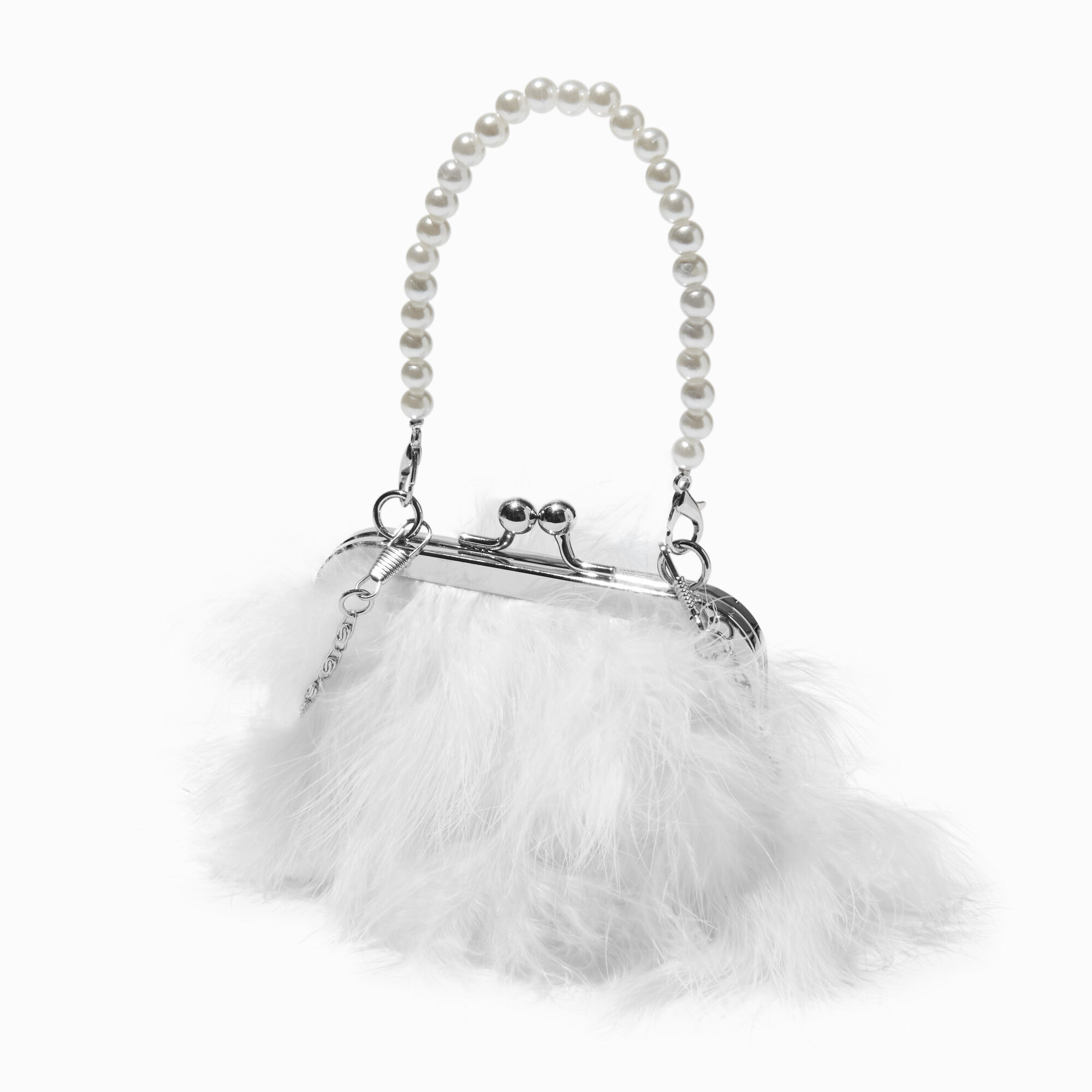 Claire's Club White Feather Pearl Crossbody Bag,