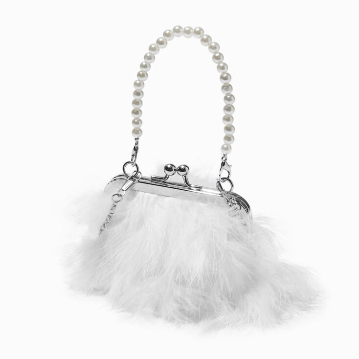 Sac &agrave; bandouli&egrave;re perles d&#39;imitation plumes blanches Claire&#39;s Club,