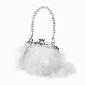 Claire&#39;s Club White Feather Pearl Crossbody Bag,