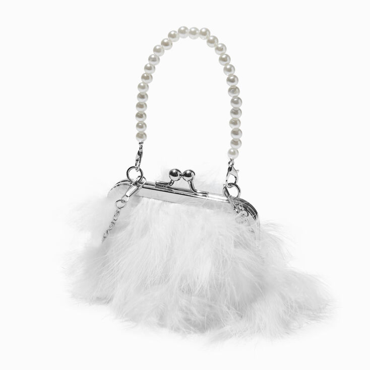 Claire&#39;s Club White Feather Pearl Crossbody Bag,